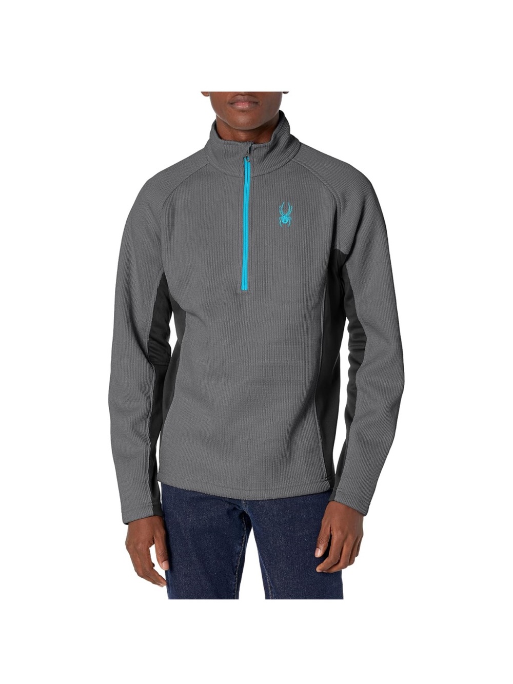 Spyder Men’s Gray Half-Zip Performance Fleece with Aqua Accent Size Medium